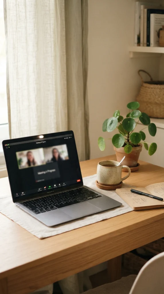 Notebook na stole připravený na konzultaci online